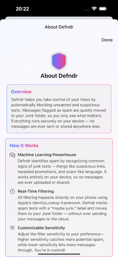 Defndr extension UI