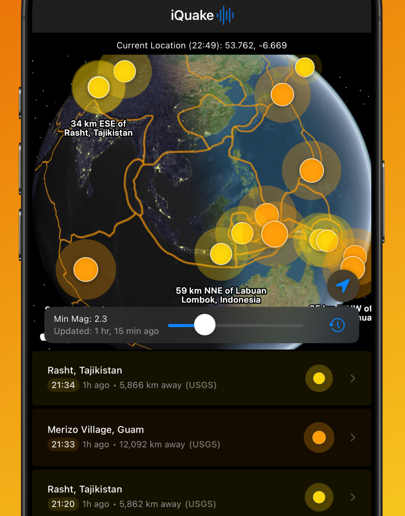iQuake app screenshot
